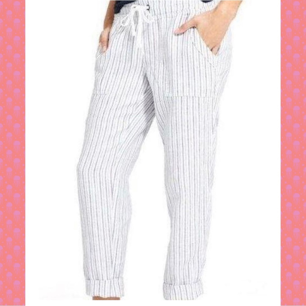 Calvin Klein Striped Drawstring Pants | White & Gray Casual Tapered Pants